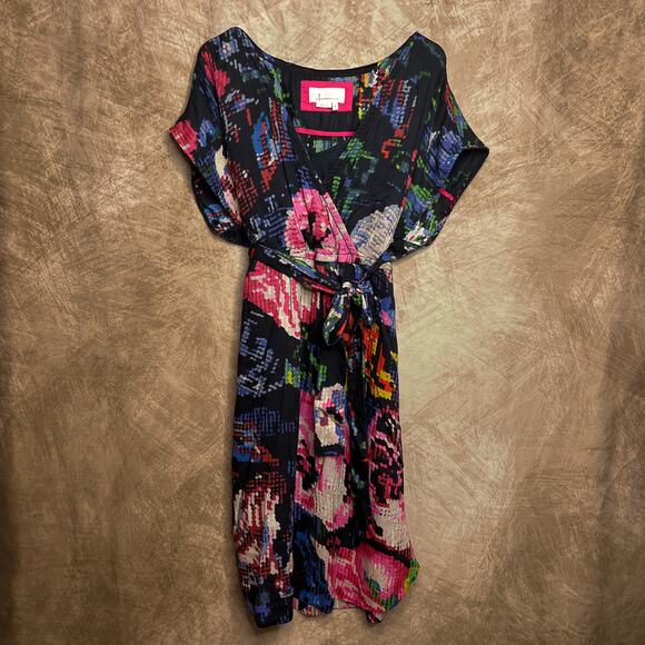 Anthropologie Astrid Needlepoint Midi Dress Multicolor Floral Tie Waist Pockets - Picture 1 of 8